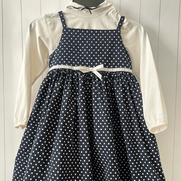 Gap 2 pieces little girl navy w/white polka dots - Picture 1 of 15
